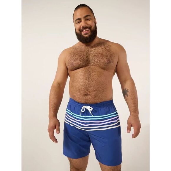 NWOT Chubbies Men’s The Moon Shadows 7” Classic Swim Trunk Navy Neon Stripe LG - Picture 4 of 7
